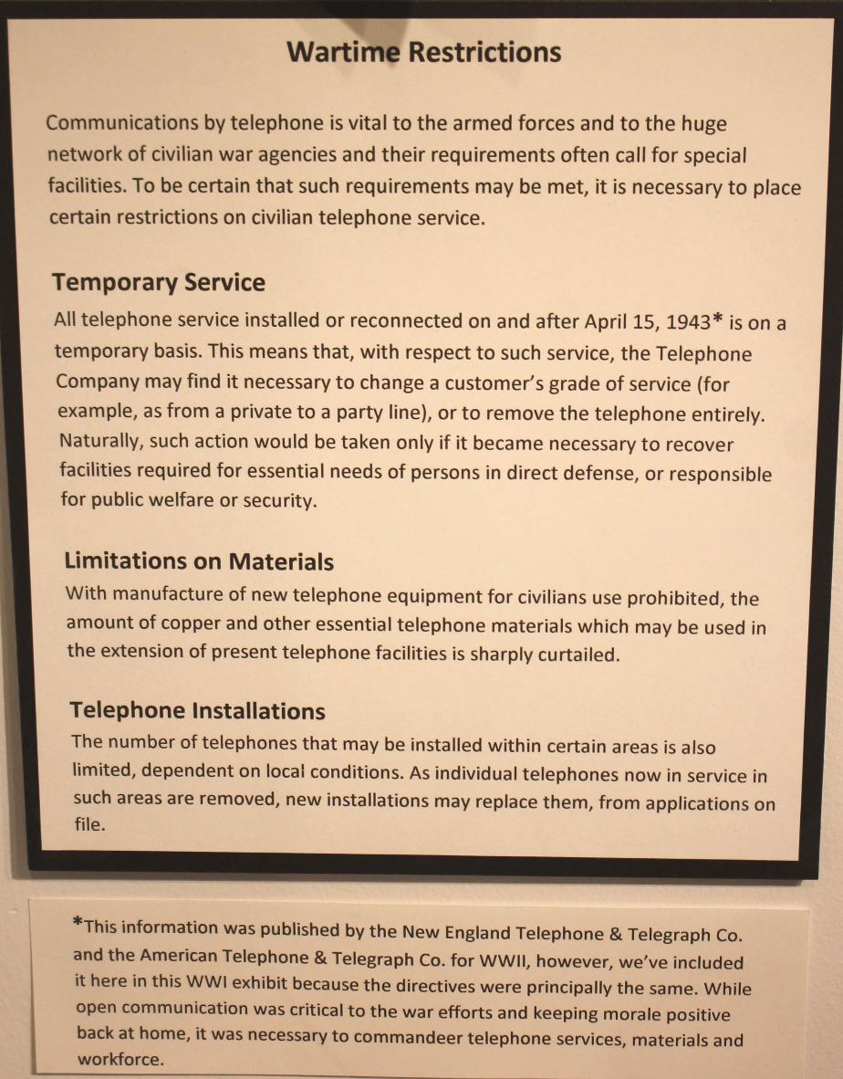 New Hampshire Telephone Museum - Military Telephones - War Time Restrictions