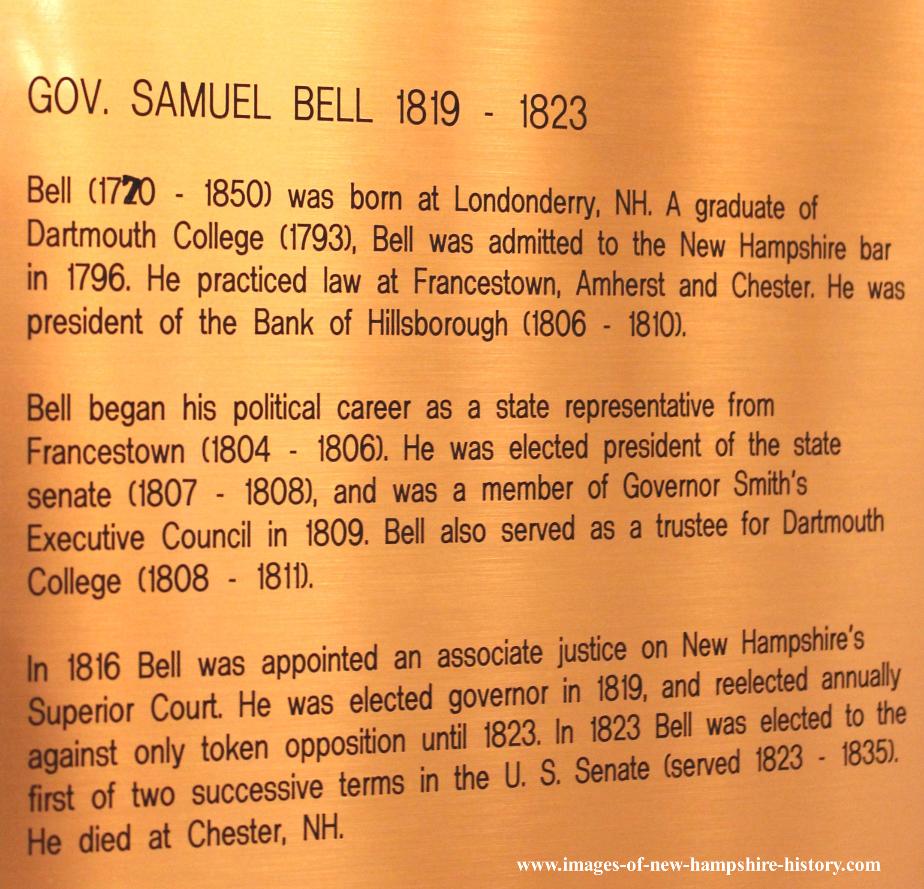 Samuel Bell NH State House Portrait Plate