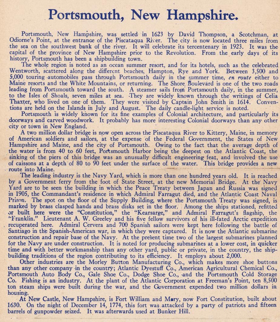 Description of Portsmouth NH, 1939