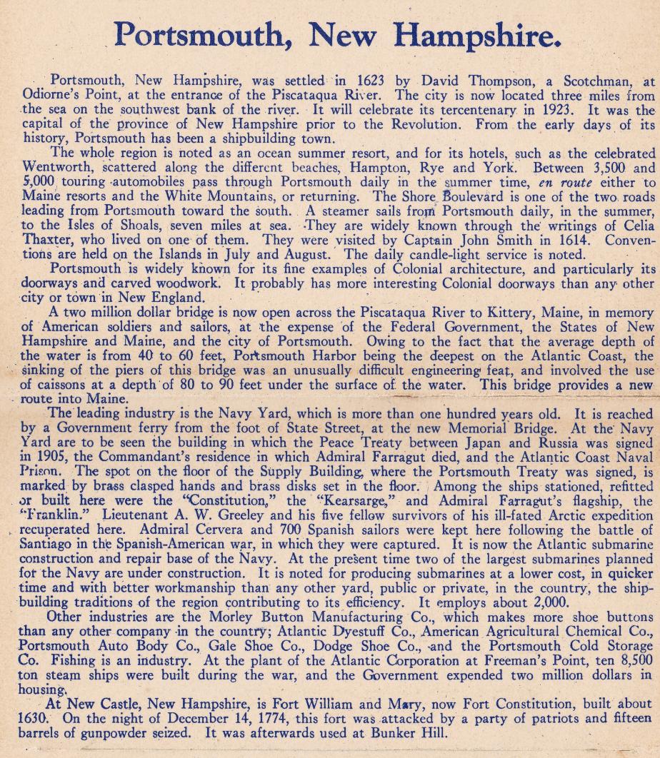 Description of Portsmouth NH, 1939