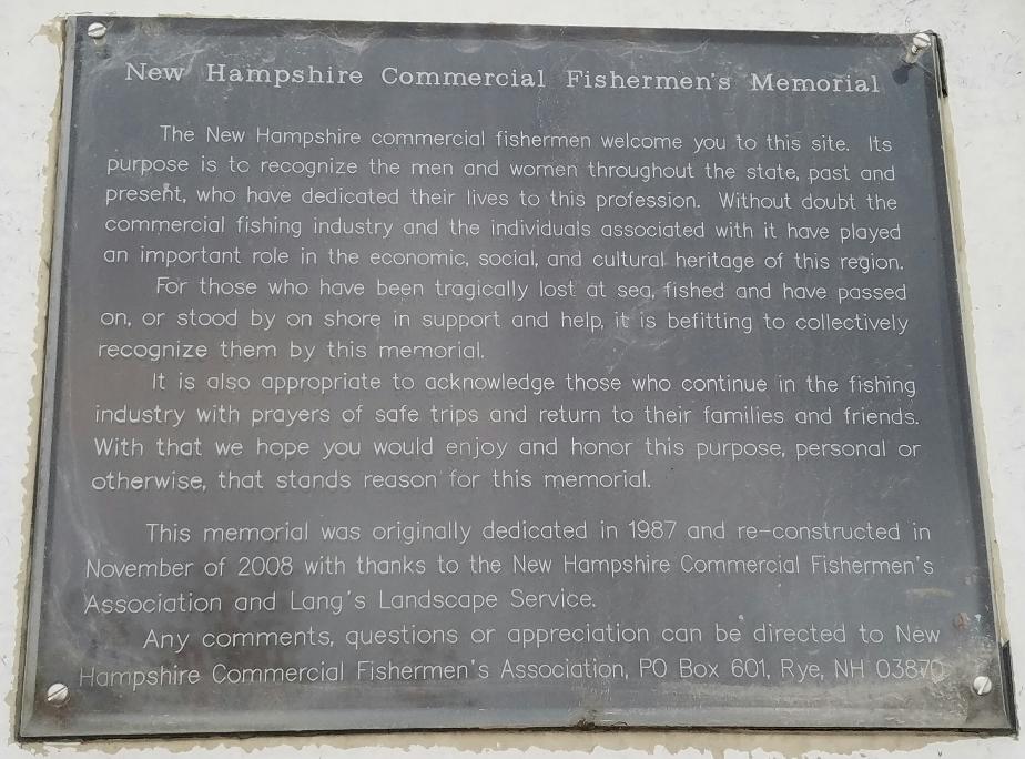 NH Commercial Fisherman's Memorial- Pierce Island Portsmouth
