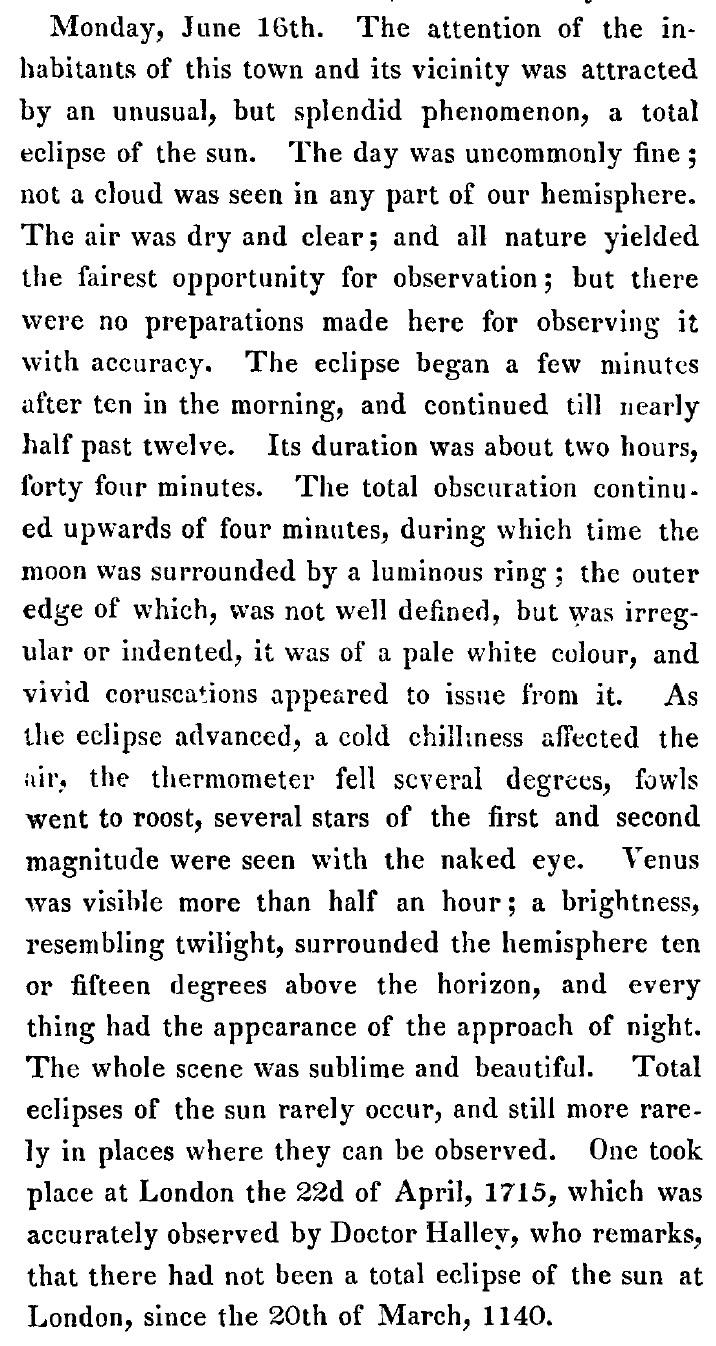 Portsmouth Annals - Solar Eclipse June 16, 1806