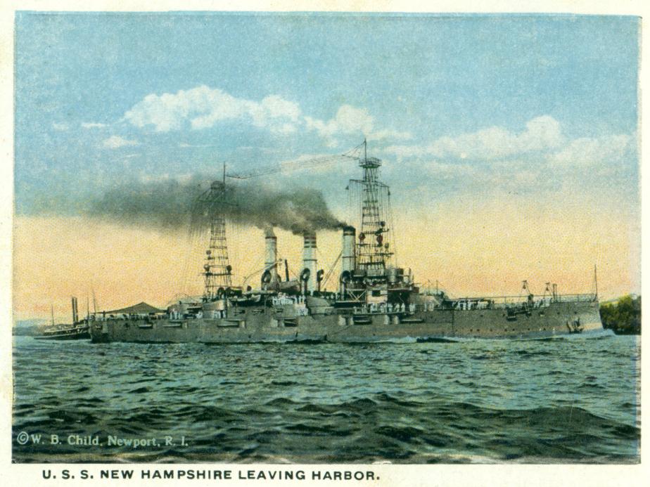 USS New Hampshire Leaving Harbor - Portsmouth NH Postcard 1920