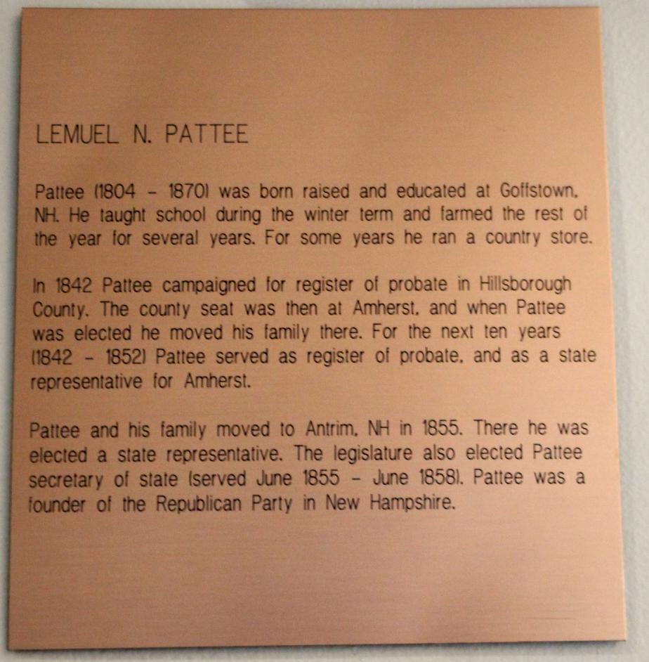 Lemuel Noyes Pattee NH State House Portrait Plate