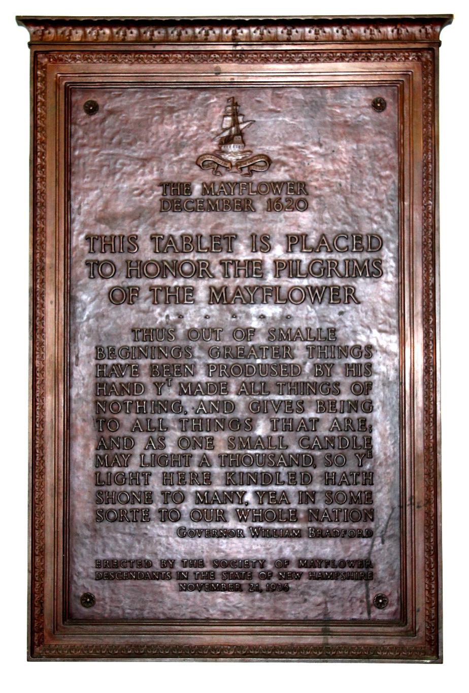 Mayflower Dedication Tablet - NH State House