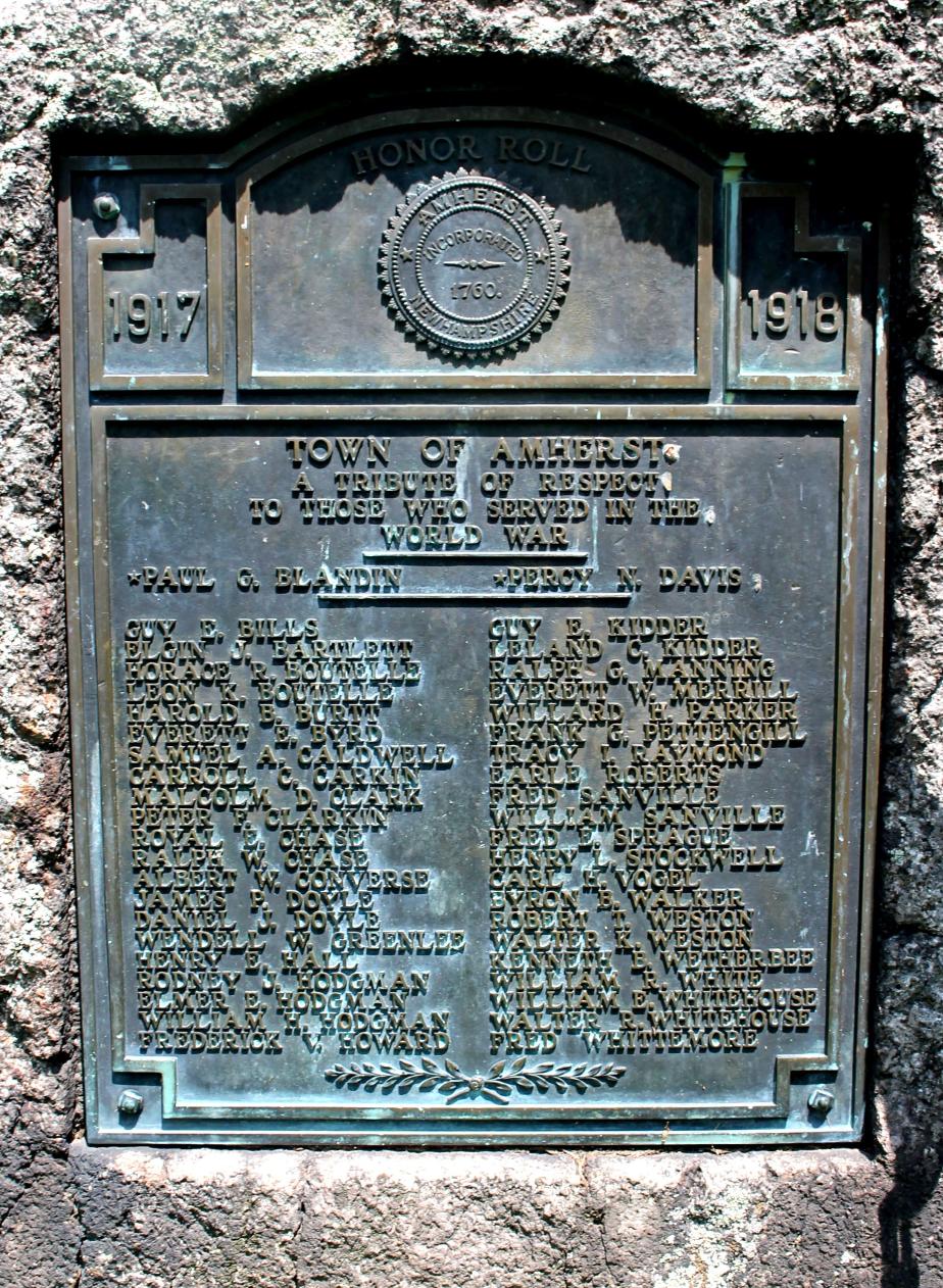 Amherst New Hampshire World War I Veterans Memorial