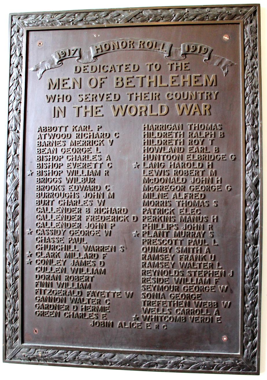 Bethlehem New Hampshire World War I Honor Roll
