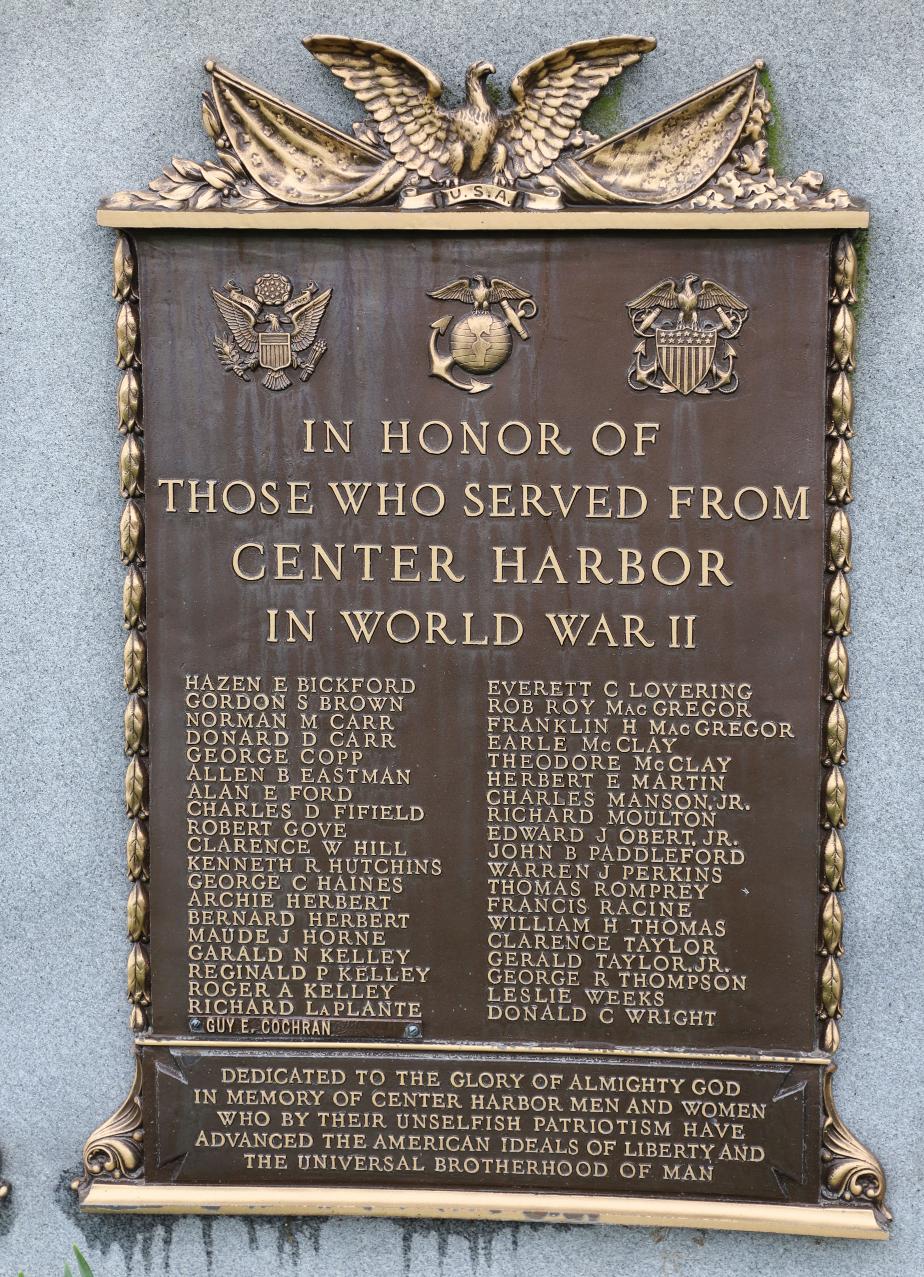 Center Harbor New Hampshire Veterans Monument - World War II
