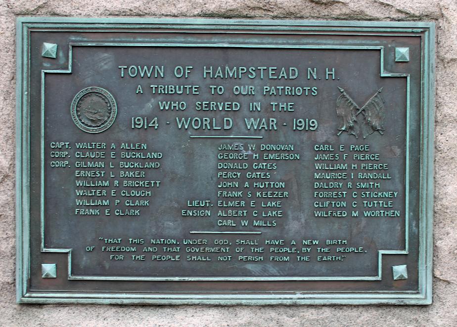 Hampstead New Hampshire World War I Veterans Memorial