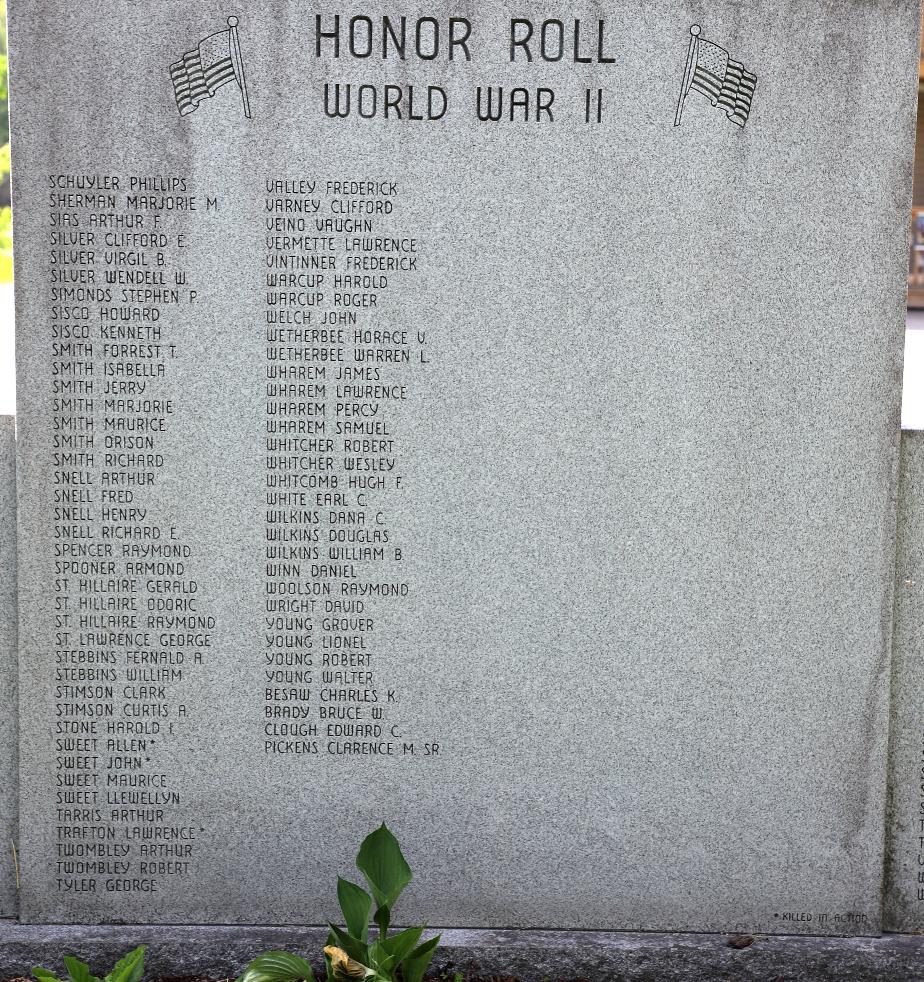 Lisbon New Hampshire WWII Honor Roll