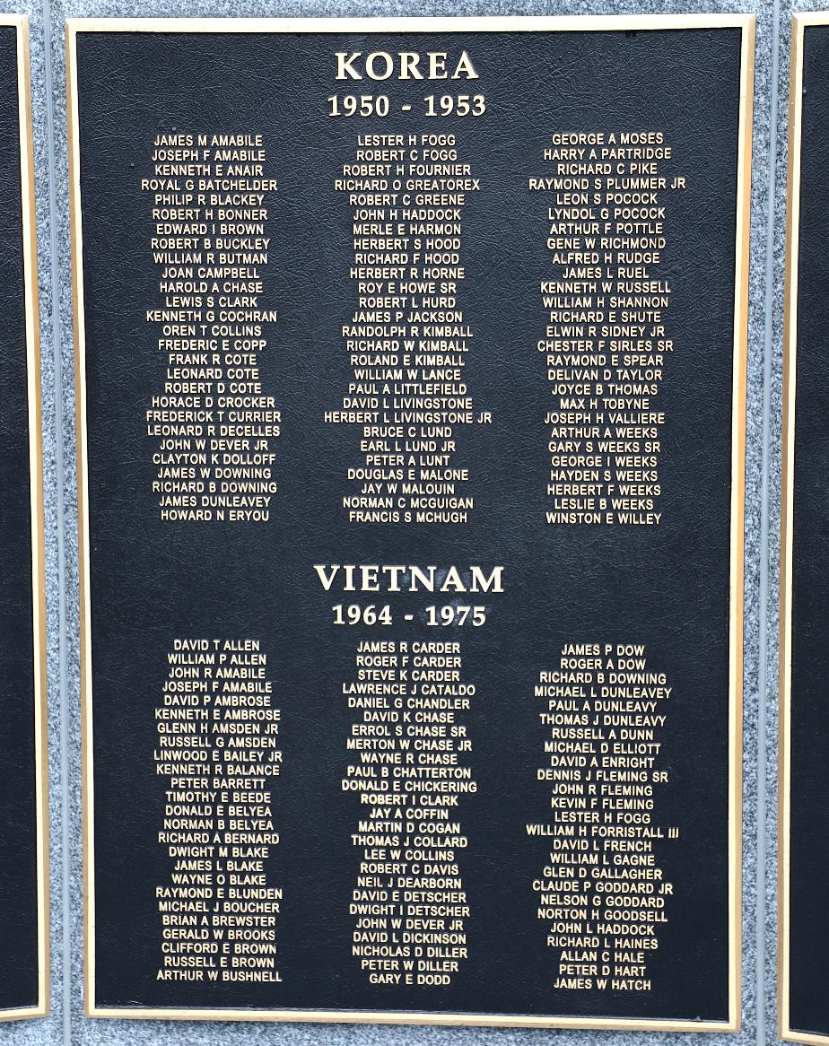 Merredith New Hampshire Korean War & Vietnam War Veterans Honor Roll