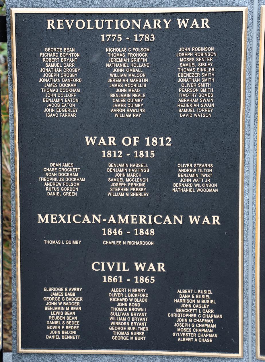 Merredith New Hampshire Revolutionary Wat to Civil War Veterans Honor Roll