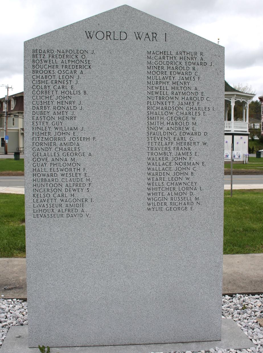 Whitefield New Hampshire World War I Veterans Memorials
